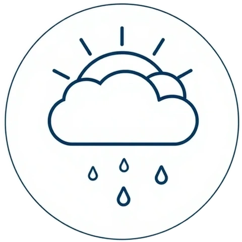 Weerpictogram: zon achter een regenwolk met regendruppels